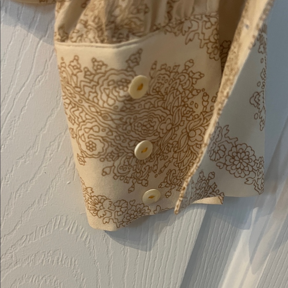 Talbots Pure Silk Blouse with Cream and Gold Pattern - Picture 4 of 5